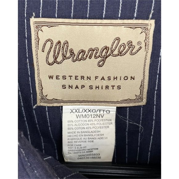 Vintage Wrangler Mens XXL 2XL Blue Striped Long Sleeve Pearl Snaps Western Shirt - Picture 4 of 4